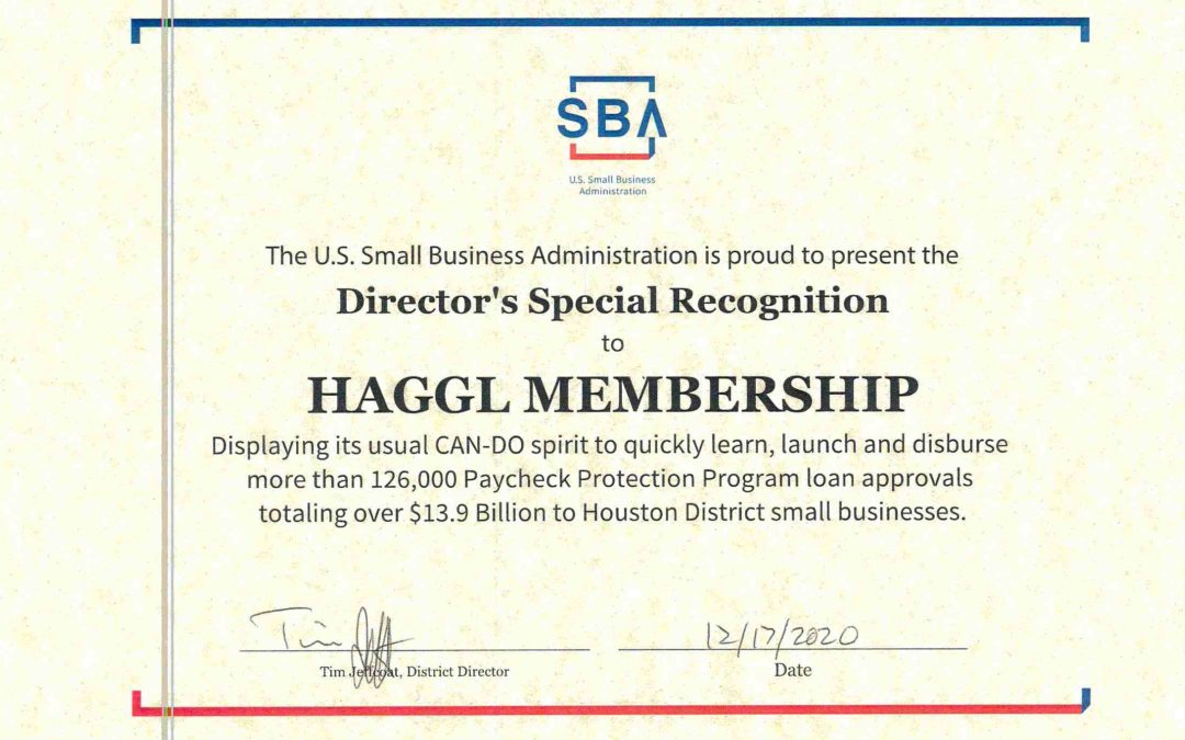 HAGGL Awarded Director’s Special Recognition from Small Business Association